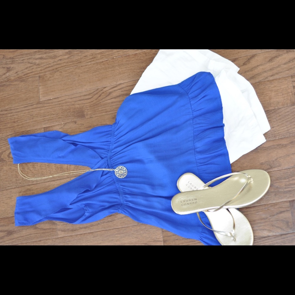 Royal blue ruffle tank